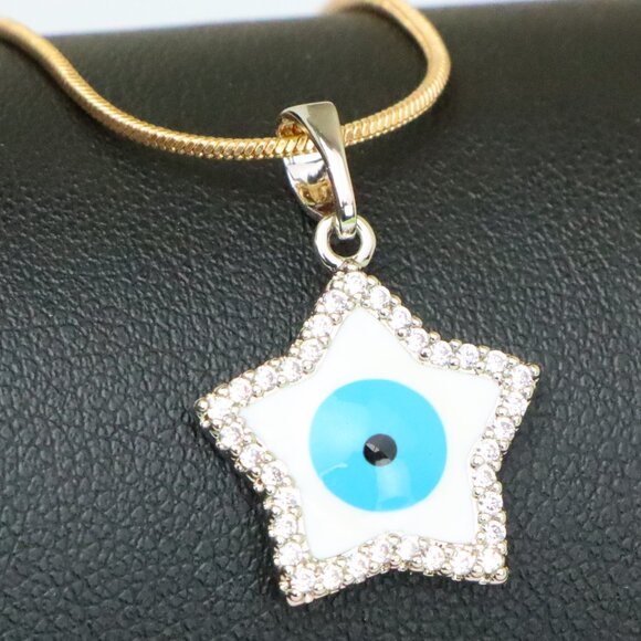 "Star Evil Eye Pendant in Rose Gold Plated Brass with CZ Detailing, XPPT1820 - Picture 1 of 13